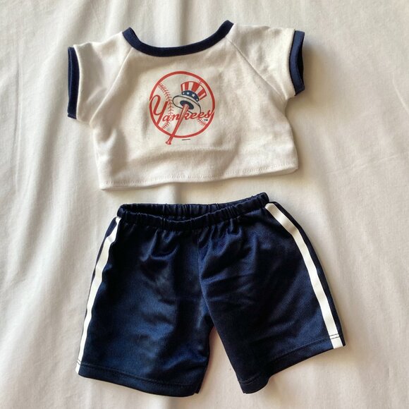 Build a Bear BAB NY Yankees T-Shirt Outfit Red White Blue Baseball Bat Hat - Picture 6 of 11